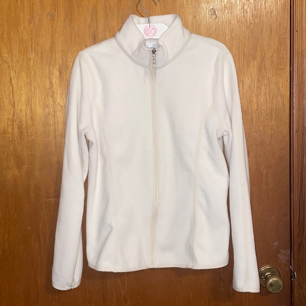 •IZOD•CREAM/IVORY FULL ZIP FLEECE JACKET SIZE MEDIUM EUC